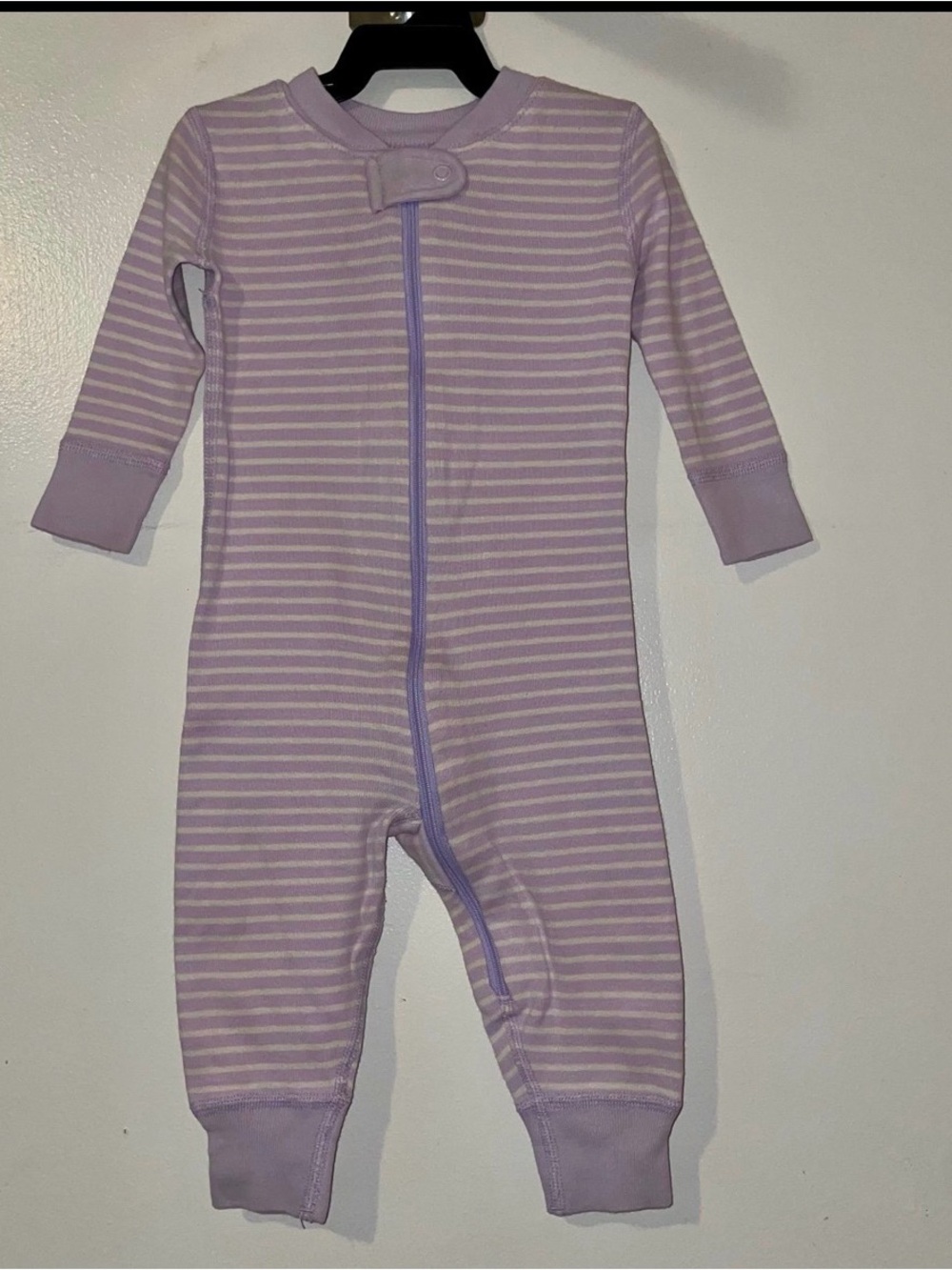 Hanna Andersson Lavender & White Striped Zip One-Piece